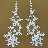 1 Pair 17" x 4.5" Beaded & Corded Floral Lace Applique 100% Polyester Net Mesh