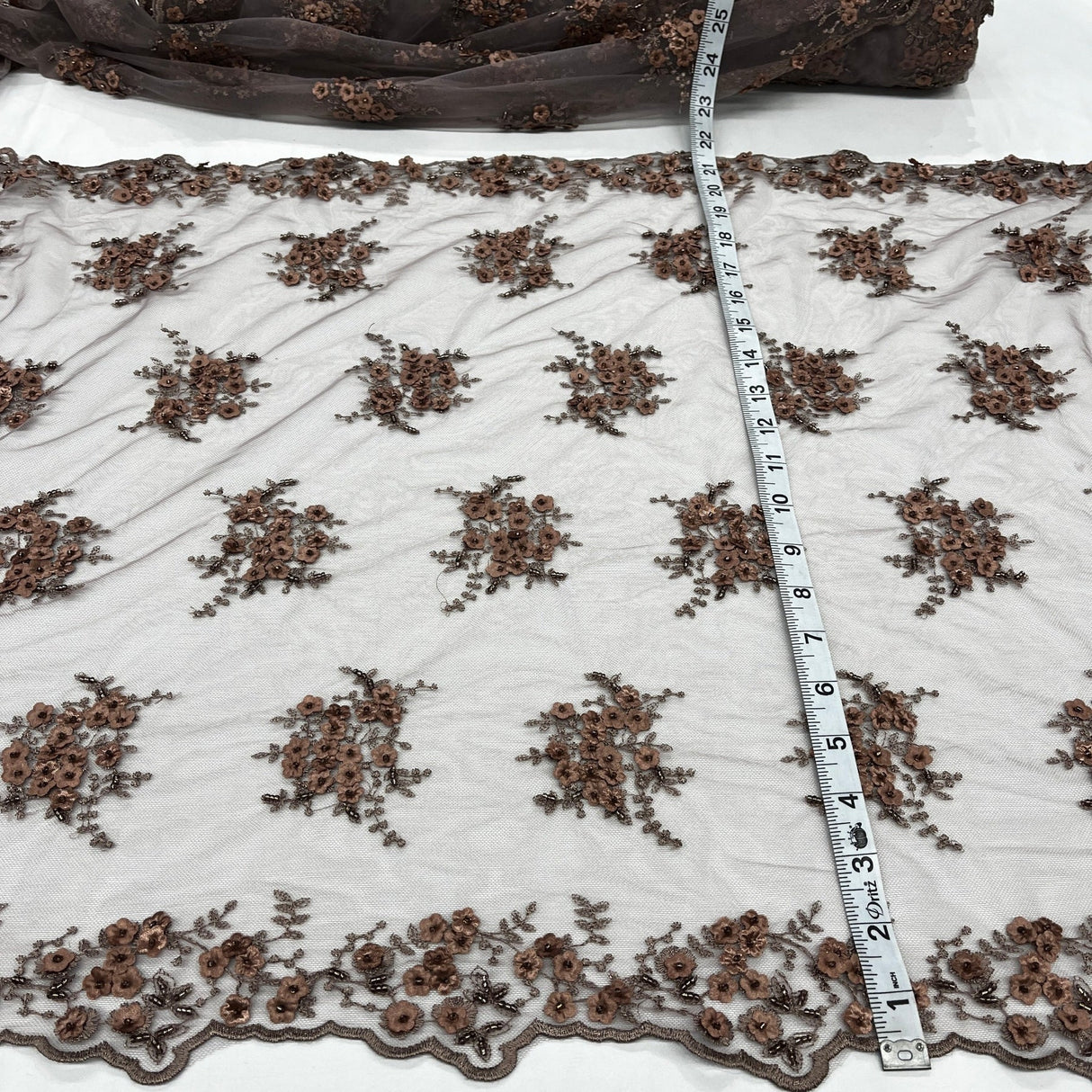 1 Yard Beaded Double Sided 3D Floral Lace Trimming 100% Polyester Net Mesh 21" Wide