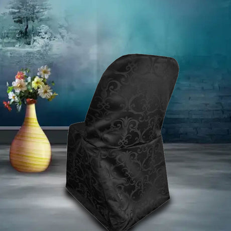 1 Piece Black Damask Jacquard Folding Chair Cover for Formal Event Seating
