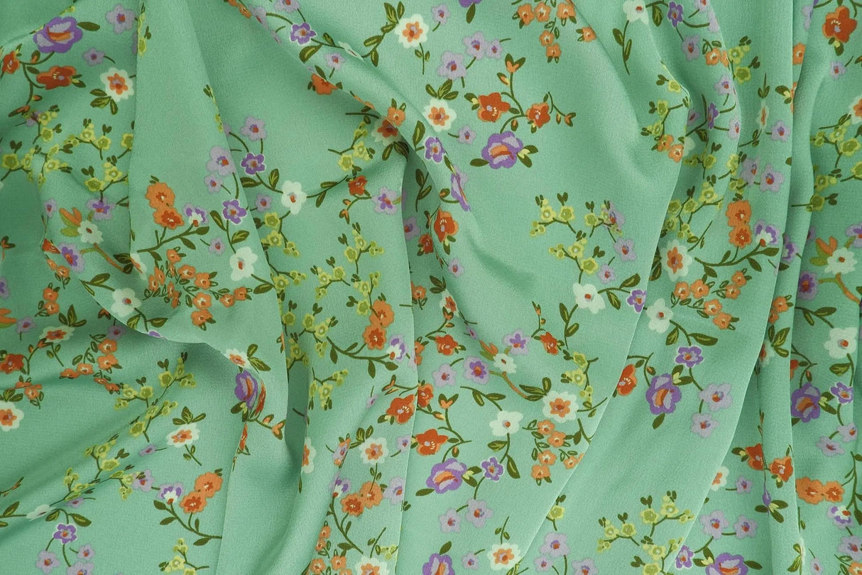 1 Yard Bubble Satin Floral Print Fabric, 58/59? Wide Polyester Spandex Blend