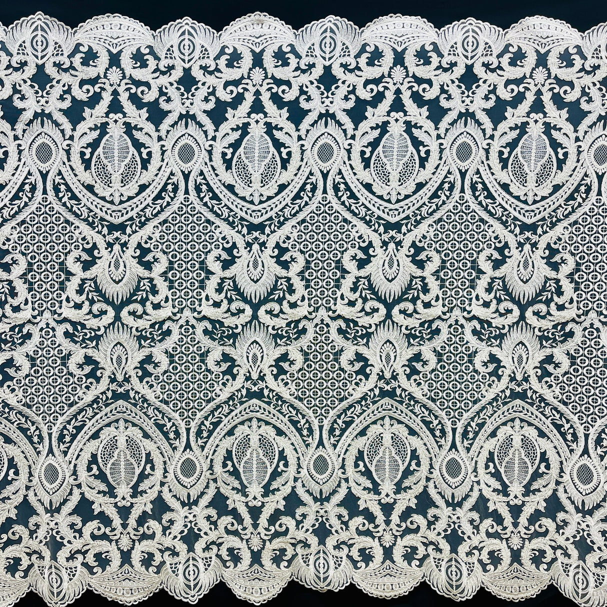 1 Yard Exquisite Beaded Corded Bridal Lace Embroidery on Durable Polyester Mesh 54" Wide