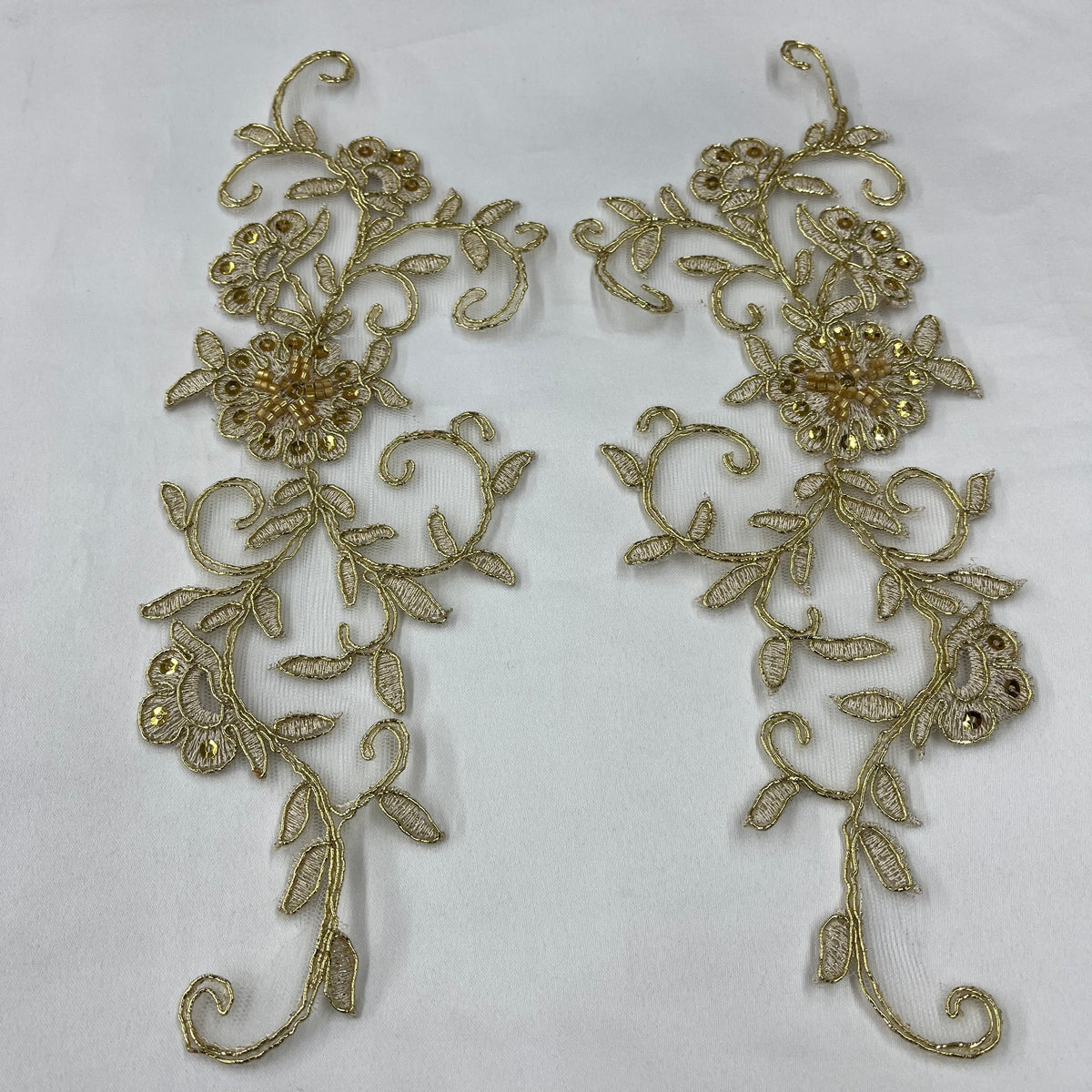 1 Yard Beaded and Corded Floral Lace Applique 9" x 2.5" Each Side Embroidered on 100% Polyester