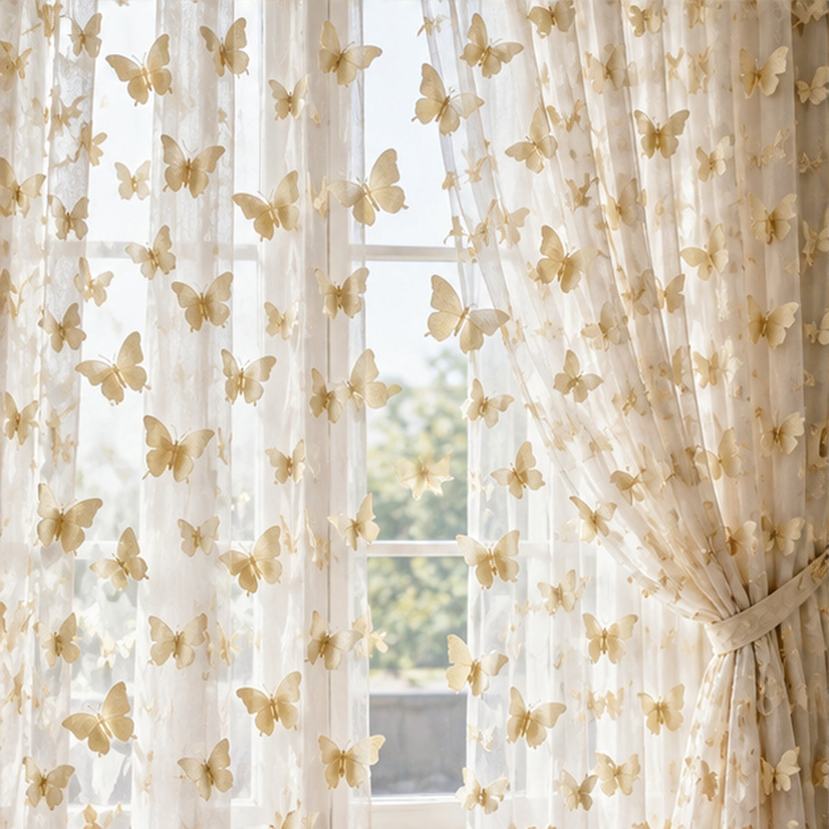 3D Butterflies Champagne Lace Fabric Embroidered by the Yard Decor