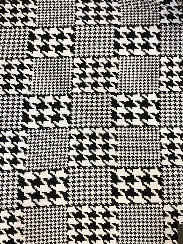 Big And Small Houndstooth Print Polyester Spandex Fabric - Black And White Houndstooth, 58" To 60" Width