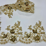 1 Yard Elegant Beaded & Corded Floral Lace Trimming on 100% Polyester Net Mesh