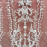 1 Yard Beaded Lace Embroidered 100% Polyester Net Sheer Bridal & Evening Dress Fabric