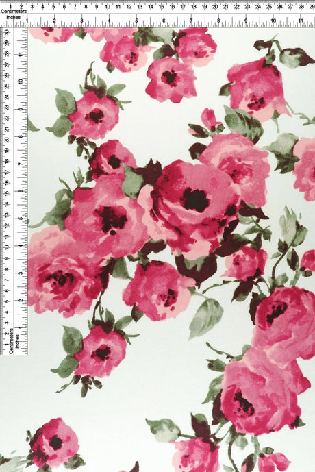 DTY Brushed Floral Print Fabric 1 Yard Ivory Rose Soft Stretch Flowy 58/60" Wide