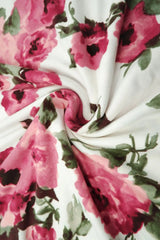 DTY Brushed Floral Print Fabric 1 Yard Ivory Rose Soft Stretch Flowy 58/60" Wide