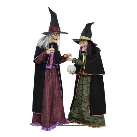 Pre Lit Animated Crystal Ball Witches Halloween Decoration 2 Witches