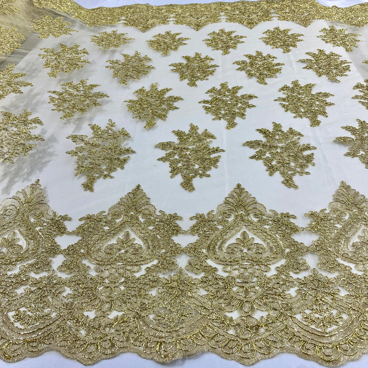 1 Yard Royal Blue Corded Lace Fabric Embroidered on Polyester Net Mesh 52 Inch Width