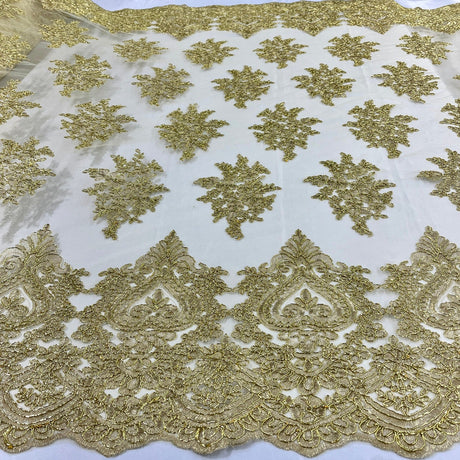 1 Yard Royal Blue Corded Lace Fabric Embroidered on Polyester Net Mesh 52 Inch Width