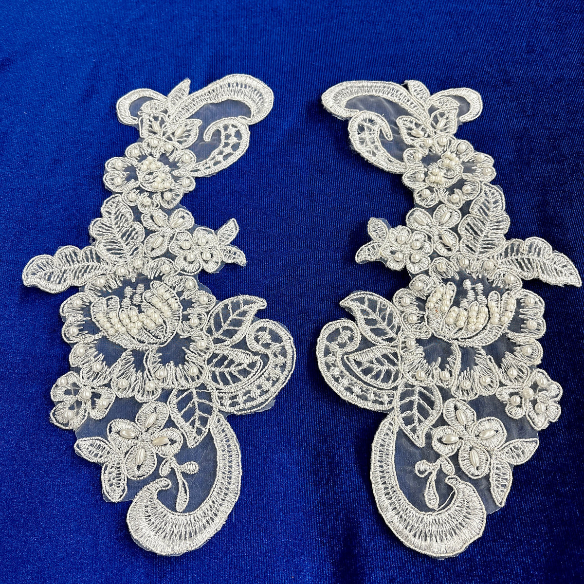 1 Yard Beaded Corded Floral Lace Applique on Sheer Polyester Organza, Embroidered Fabric for Dresses & Gowns