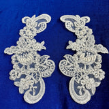 1 Yard Beaded Corded Floral Lace Applique on Sheer Polyester Organza, Embroidered Fabric for Dresses & Gowns