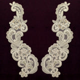 1 Pair Beaded & Corded Floral Lace Applique 11" x 3" Each Side