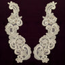 1 Pair Beaded & Corded Floral Lace Applique 11" x 3" Each Side