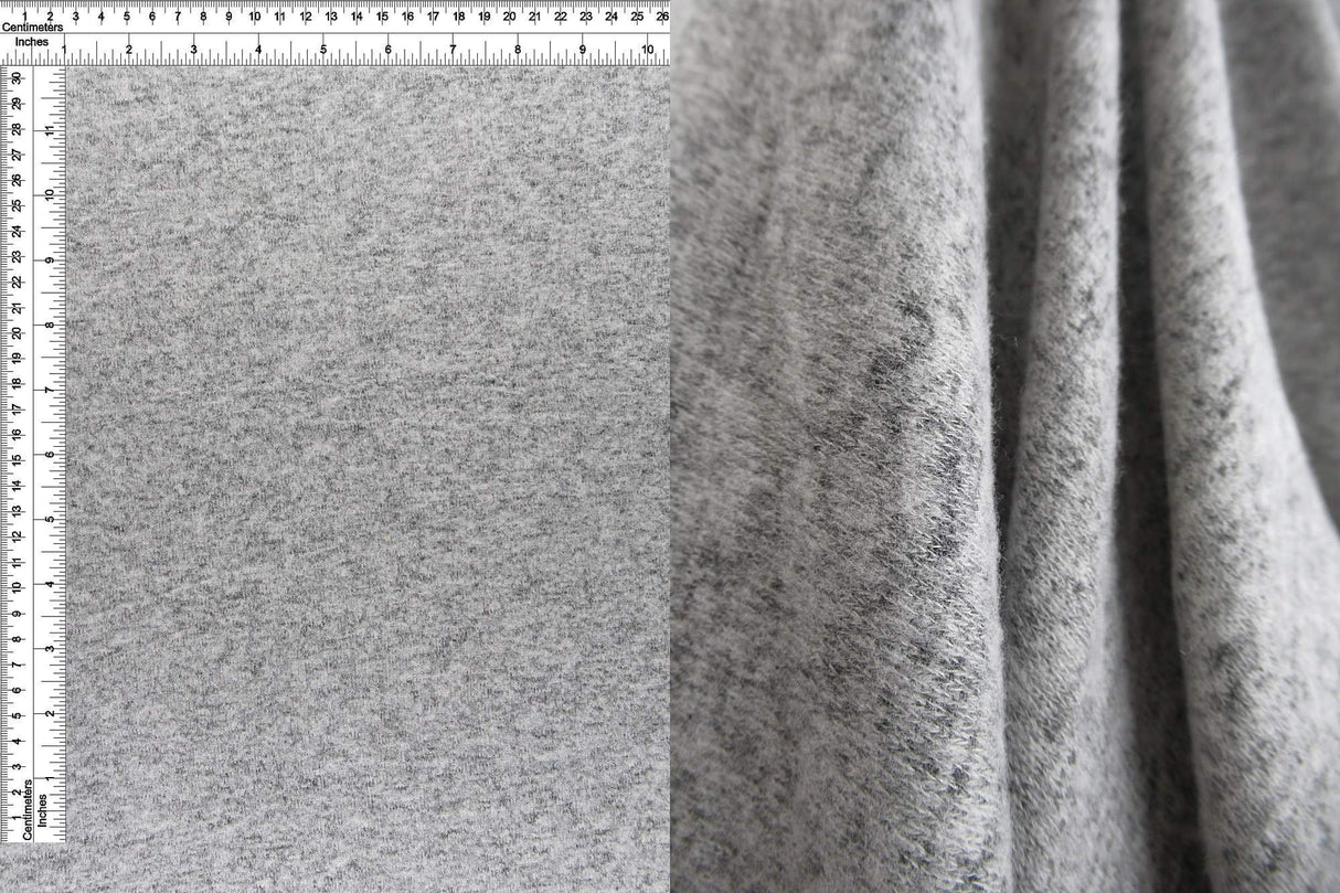 1 Yard Heather Grey Solid Fleece Knit Fabric, 58/60'' Wide Rayon Polyester Spandex Blend