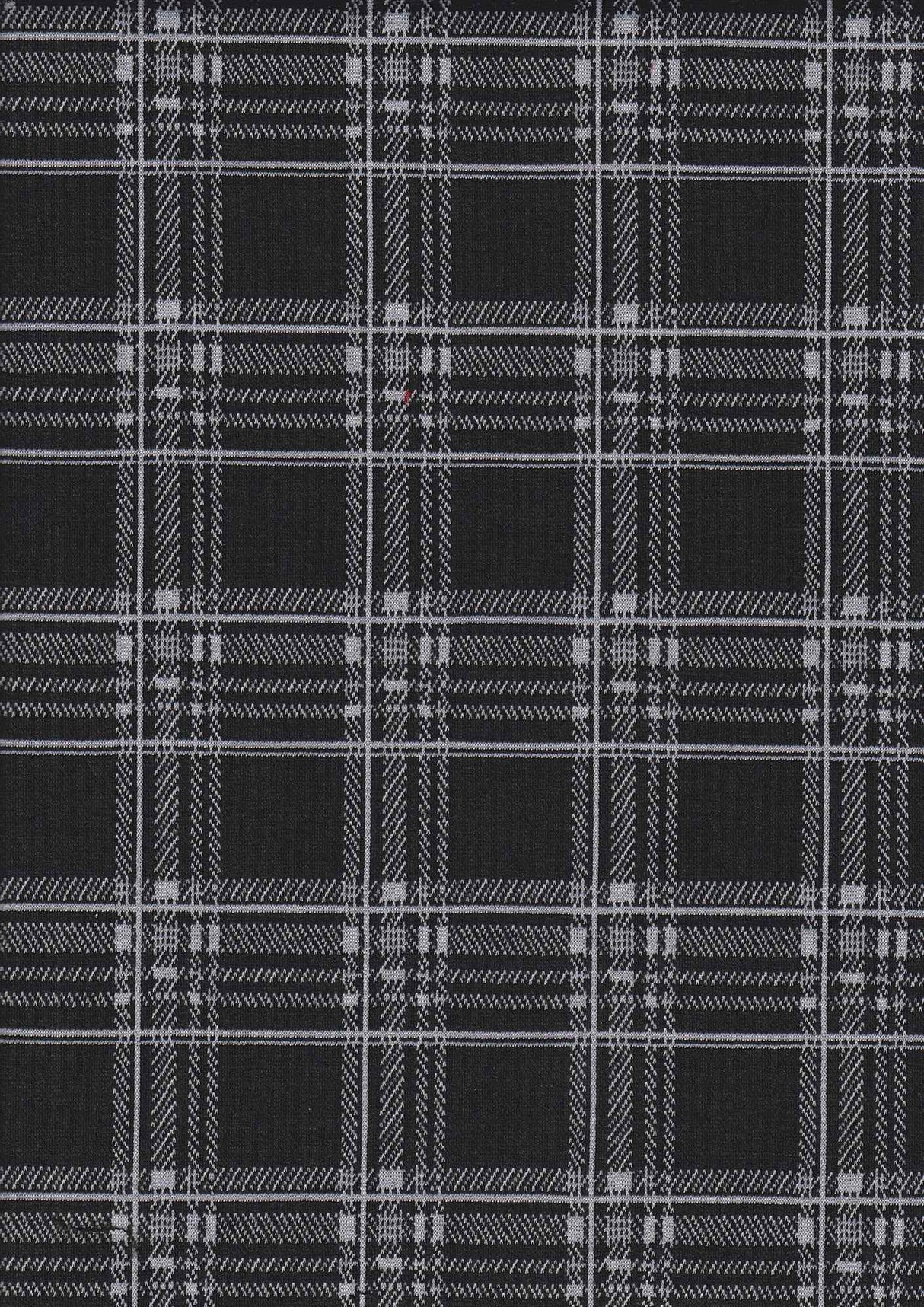 1 Yard Black Double Knit Jacquard Plaid Fabric Stretch Polyester Spandex 58/60" Wide