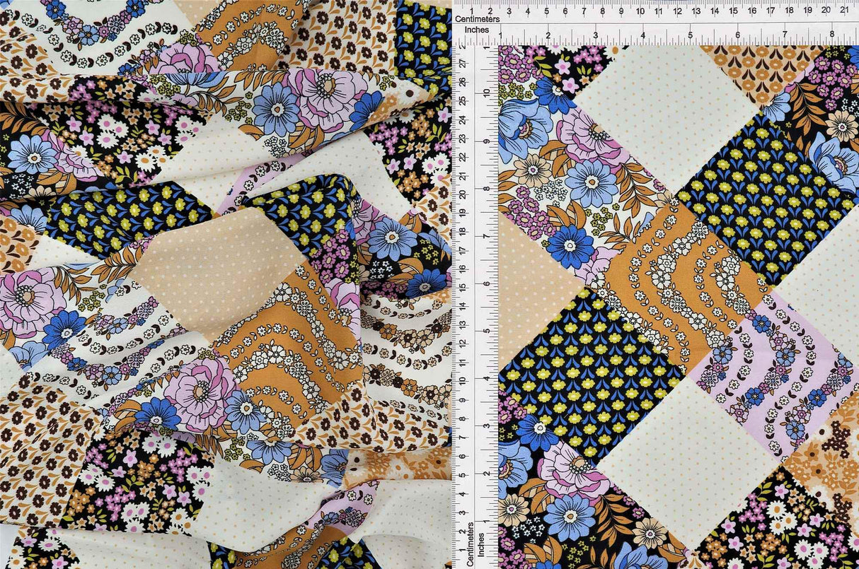 1 Yard Wool Dobby Floral Patchwork Fabric, 57/58? Wide 100% Polyester