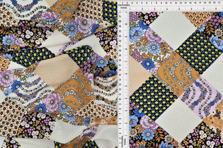 1 Yard Wool Dobby Floral Patchwork Fabric, 57/58? Wide 100% Polyester