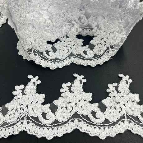 1 Yard Corded Embroidered Lace Trim 4" Wide 100% Polyester Net Mesh for Dresses & Costumes