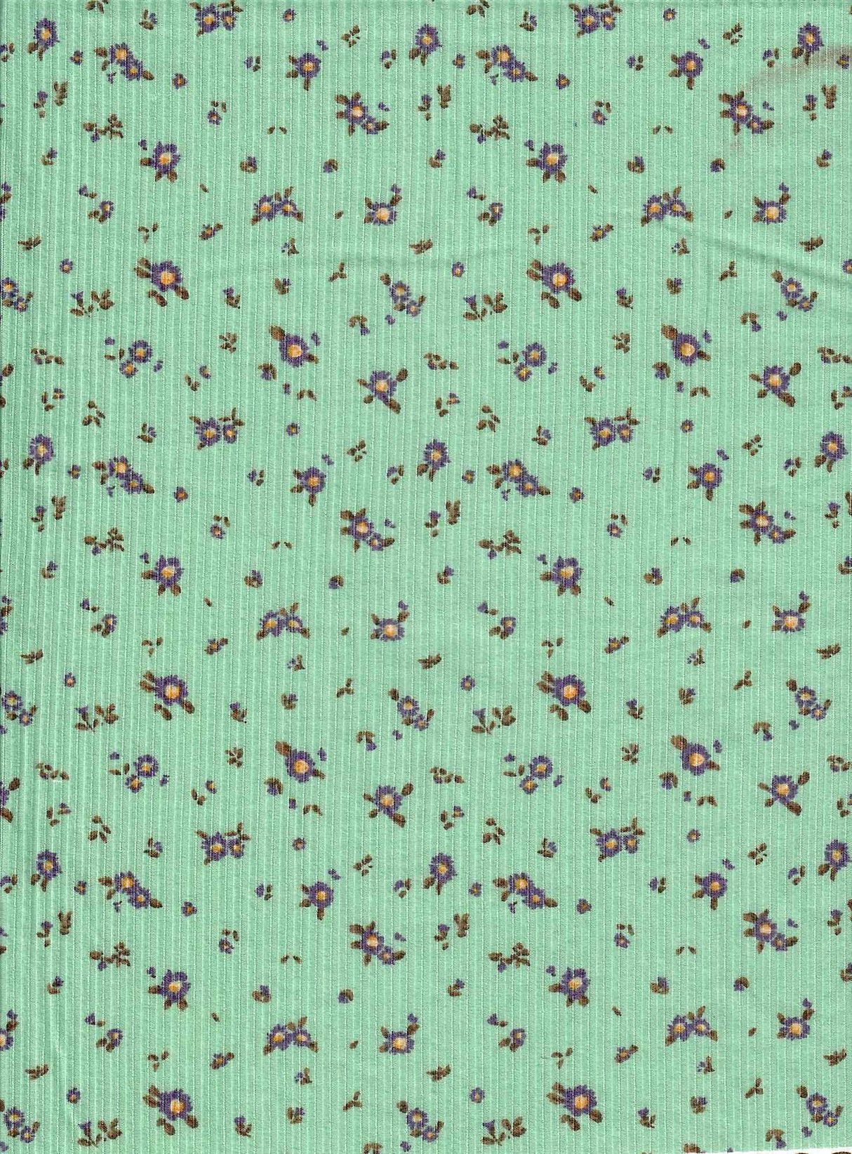 1 Yard Mint Ditsy Floral 4X2 Yummy Rib Knit Fabric Soft Stretch 58/60 Inches Wide