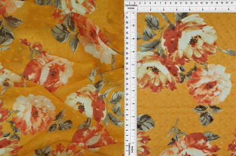 1 Yard Chiffon Flat Swiss Dot Floral Fabric, 57/58'' Wide 100% Polyester
