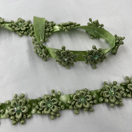 1 Yard Beaded 3D Guipure Floral Lace Trimming on Ribbon | 1" Wide | Elegant Trim for Bridal, Formal & Dancewear