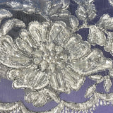 1 Yard Embroidered on 100% Polyester Net Mesh 6? Wide Beaded & Corded Floral Lace Trimming