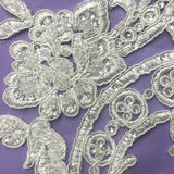 1 Pair 20" x 5.5" Beaded & Corded Floral Lace Applique on 100% Polyester Mesh