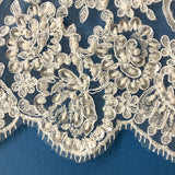 1 Yard Beaded & Corded Double Sided Floral Lace Trimming 100% Polyester Net Mesh 16.5" Wide