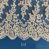 1 Yard Beaded & Corded Double Sided Floral Lace Trimming 100% Polyester Net Mesh 16.5" Wide