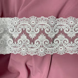 1 Yard Corded Double Sided Lace Trimming Embroidered on 100% Polyester Net Mesh 6.5? Wide