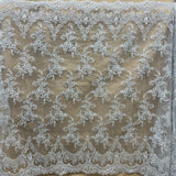 1 Yard Elegant Corded Bridal Lace Fabric Embroidered on Polyester Net Mesh 52" Width