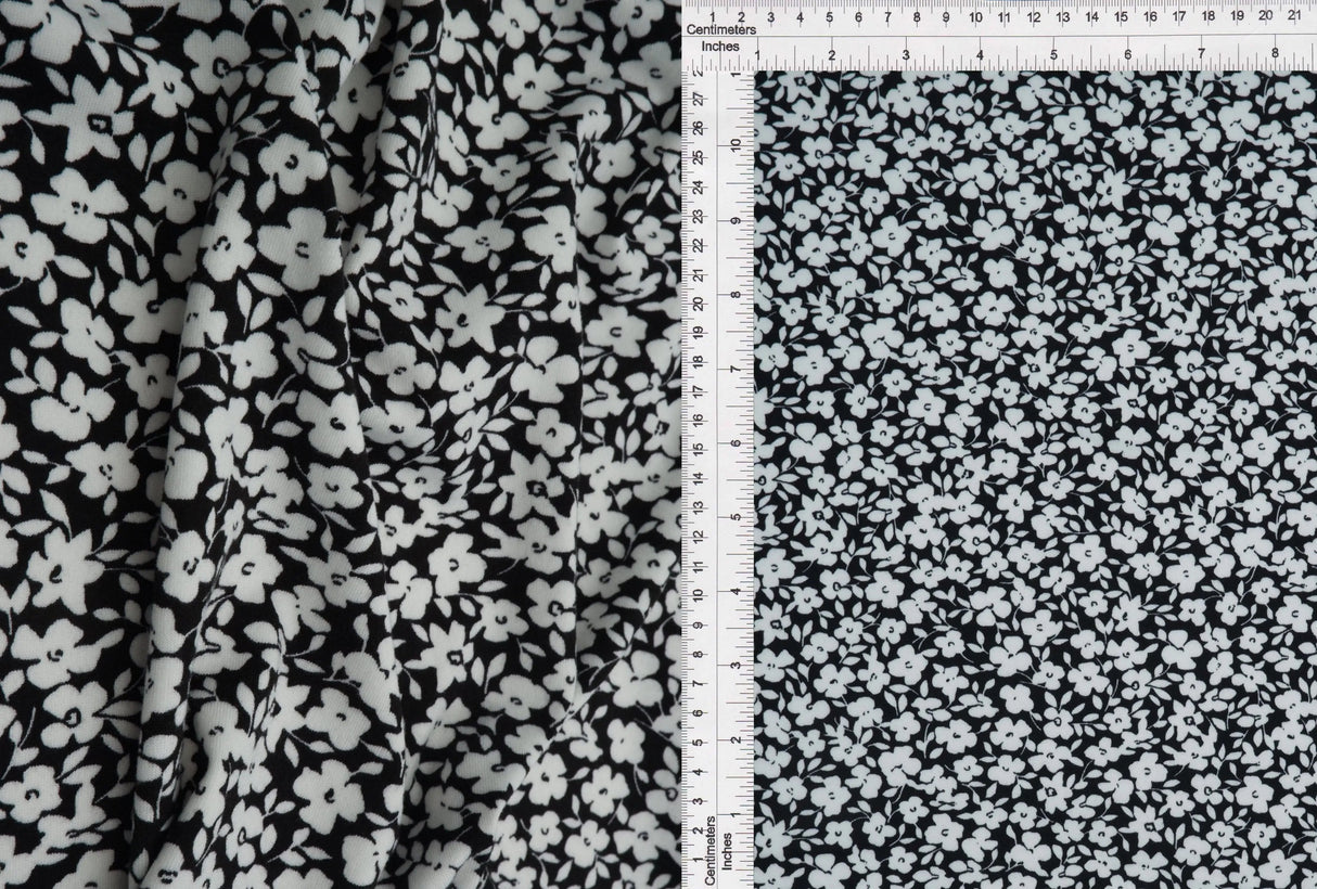 1 Yard Brushed DTY Floral Print Knit Fabric, 58/60'' Wide Polyester Spandex Blend