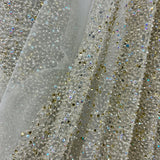 1 Yard Beaded Lace Fabric Embroidered on 100% Polyester Net Mesh, Elegant Sheer Textile