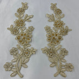 1 Pair Beaded & Corded Floral Lace Applique 10" x 2" Each Side