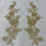 1 Pair Beaded & Corded Floral Lace Applique 10" x 2" Each Side