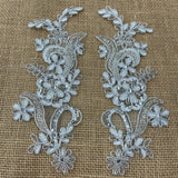 1 Pair Beaded & Corded Floral Lace Applique 9" x 2.5" Each Side