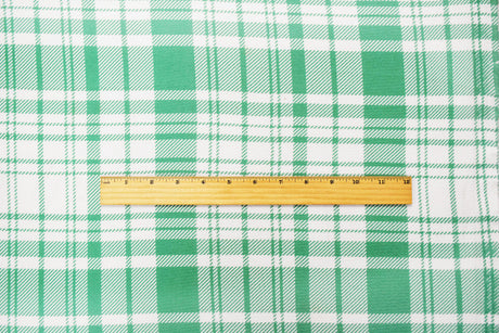 1 Yard Green White Polyester Spandex Plaid Liverpool Knit Fabric Stretchy 62 Inches