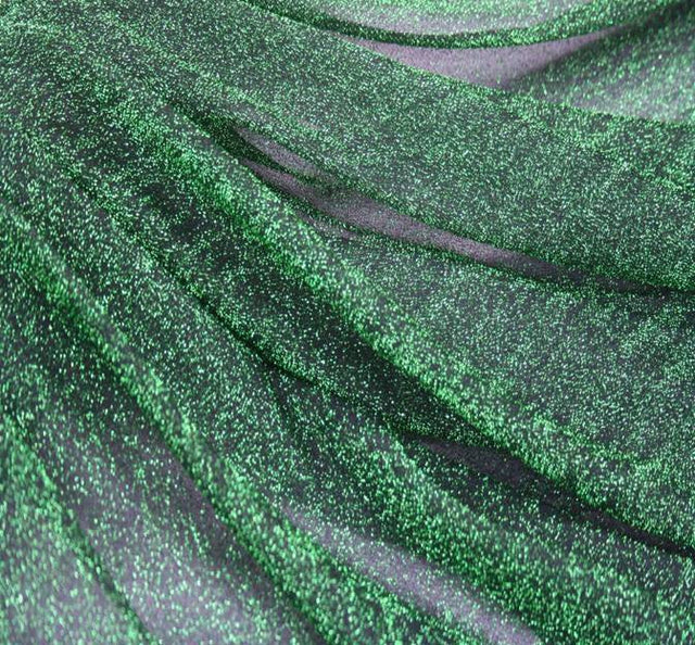 American Knit Solid Green/Black Nylon Metallic Sparkle Knit Fabric - Green/Black Solid, 58/60" Width