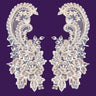 1 Pair Beaded Bridal Lace Applique Embroidered on 100% Polyester Organza 8.75" x 4" Each Side