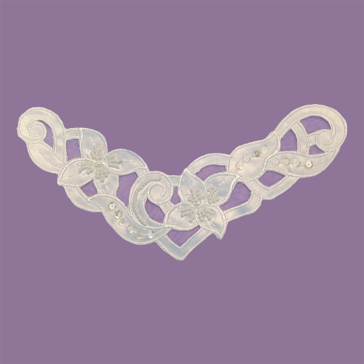 Beaded Lace Neckline Applique on Satin 10.25" x 3"