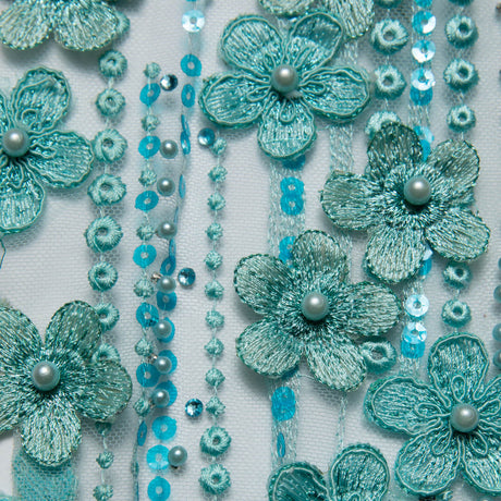 1 Yard P Soft Tulle Lace Fabric Sequins Applique Beautiful 3D Floral Design 52/54" Wide
