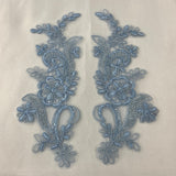 1 Pair Beaded & Corded Floral Lace Applique 9" x 2.5" Each Side