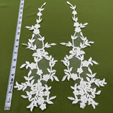 1 Yard Beaded and Corded Floral Lace Applique Net Mesh 17" x 4.5" Each Side