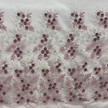 1 Yard Exquisite Off White Beaded 3D Floral Lace Fabric on Net Mesh 52 inch Width