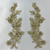 1 Yard Beaded & Corded Floral Lace Applique Embroidered on 100% Polyester Net Mesh 10" X 2" Each Side