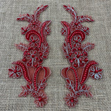 1 Pair Beaded & Corded Floral Lace Applique 9" x 2.5" Each Side