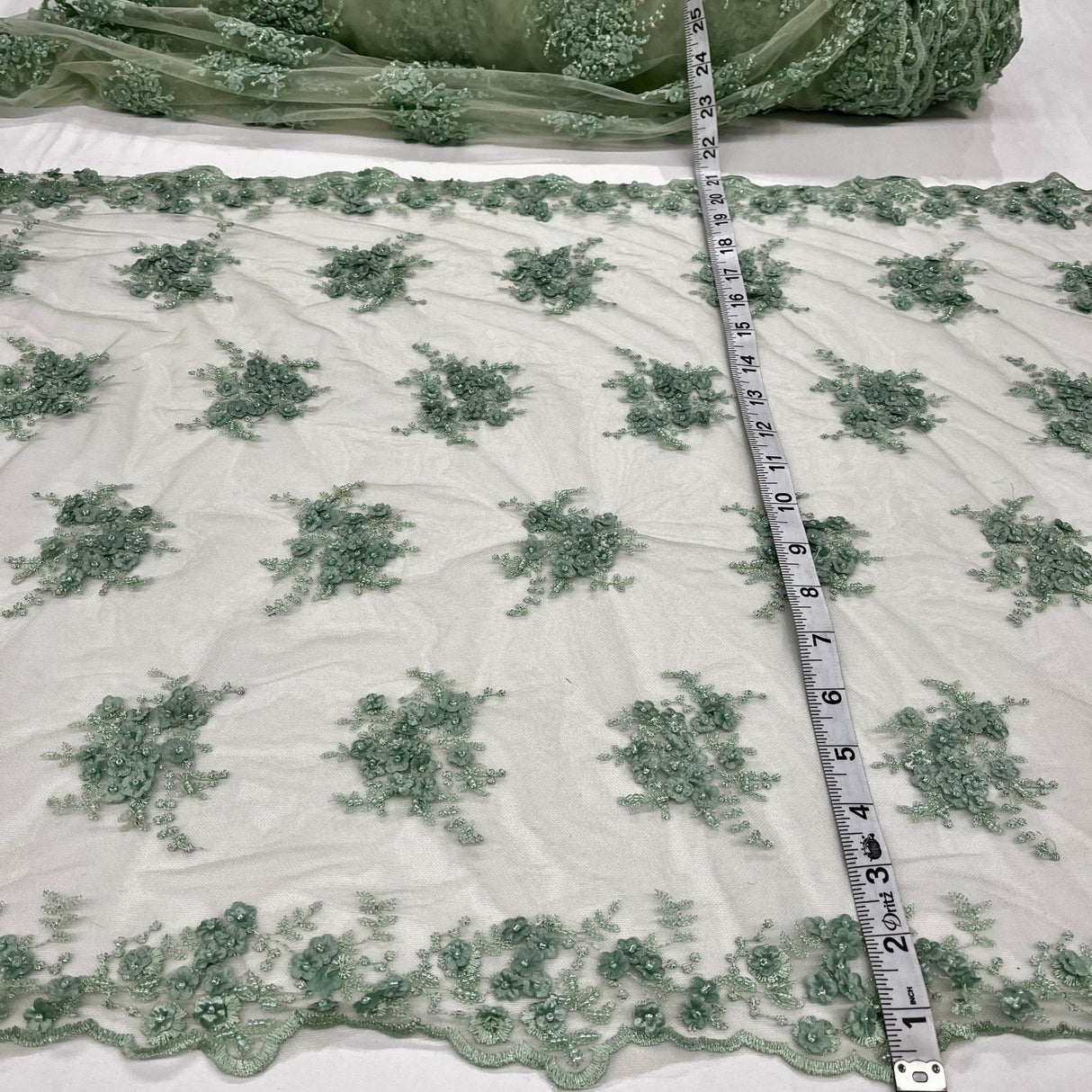 1 Yard Beaded Double Sided 3D Floral Lace Trimming 100% Polyester Net Mesh 21" Wide