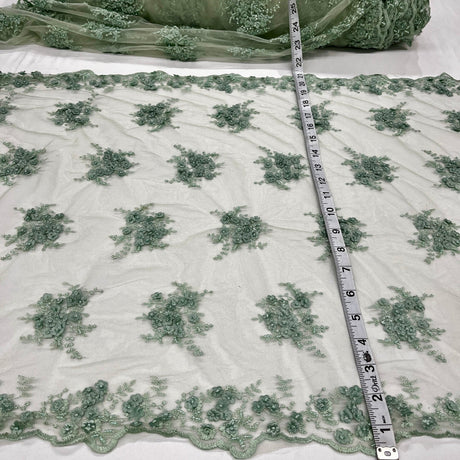 1 Yard Beaded Double Sided 3D Floral Lace Trimming 100% Polyester Net Mesh 21" Wide